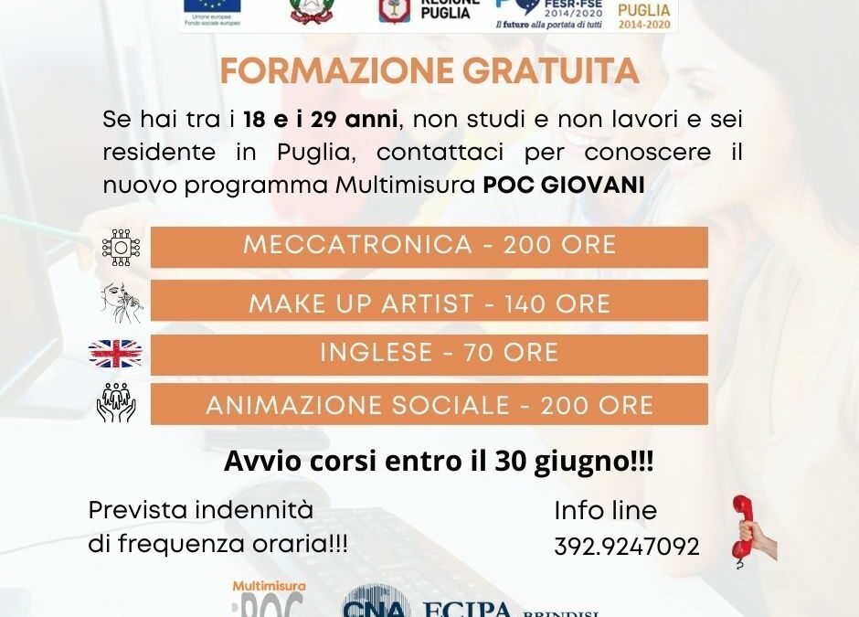 Avviso Multimisura POC Giovani: 4 corsi in partenza entro Luglio 2024!